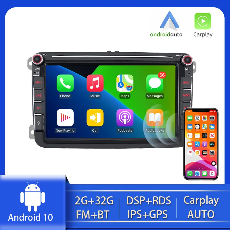 Автомагнитола PEERCE 2 Din Apple Carplay, автомагнитола на Android для Volkswagen VW Passat B6, Touran, GOLF POLO - изображение