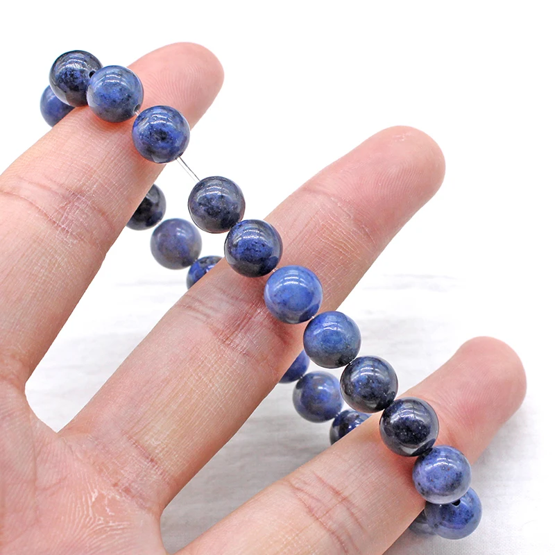 Браслеты из натурального камня для женщин и мужчин темно синие черные в горошек с