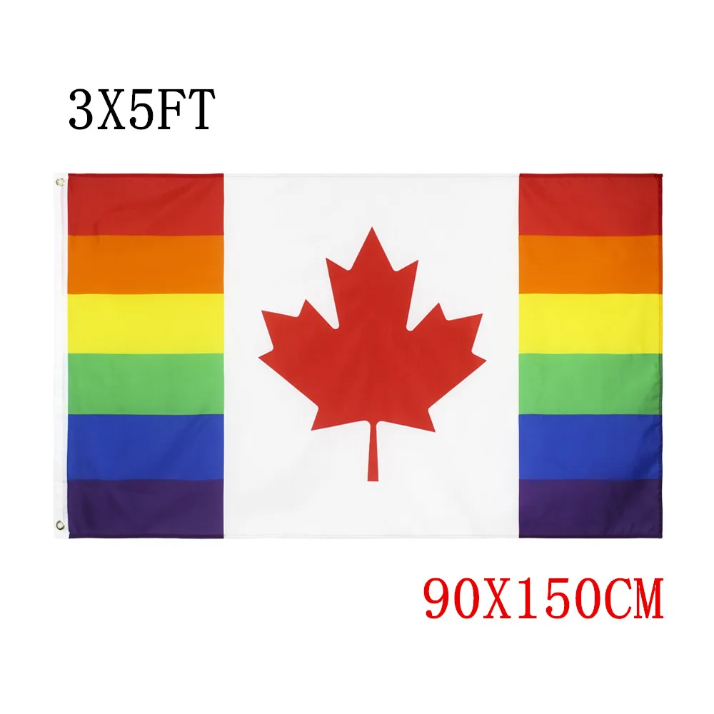

Free Shipping 100D Polyester 90x150cm LGBTQIA LGBT Rainbow Canadian Gay Pride Flag of Canada