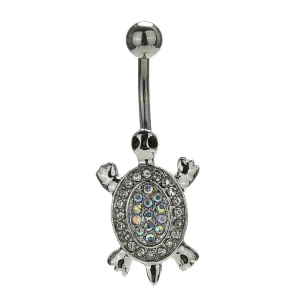 Кольцо для пирсинга пупка черепаха с кристаллами подвеска в виде черепахи 1