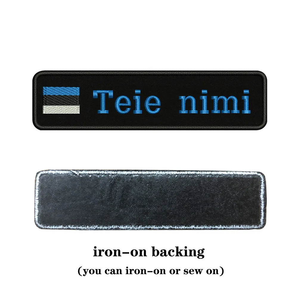 blue-iron on Вышивка на заказ, флаг, название или заплатка с текстом 10 см* 2,5 см, значок с железом или липучкой для одежды, штанов, рюкзаков, шапок - Цвет: blue-iron on