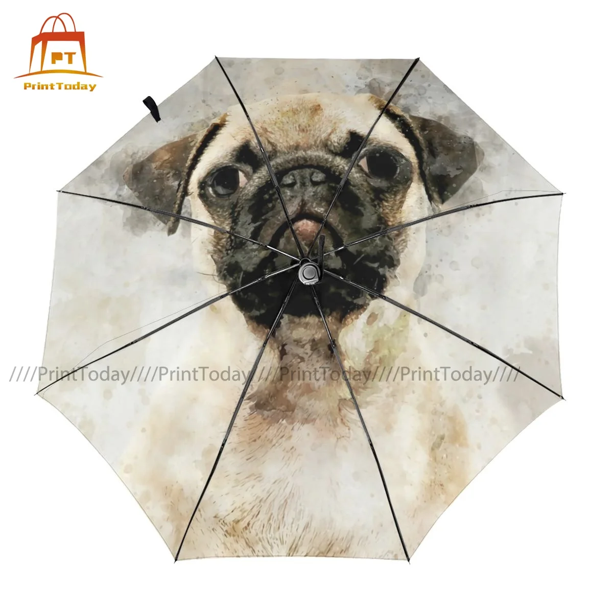 

Pug Umbrella Wind Proof Terrace Umbrella Colorful Auto Painting Reinforced Umbrella