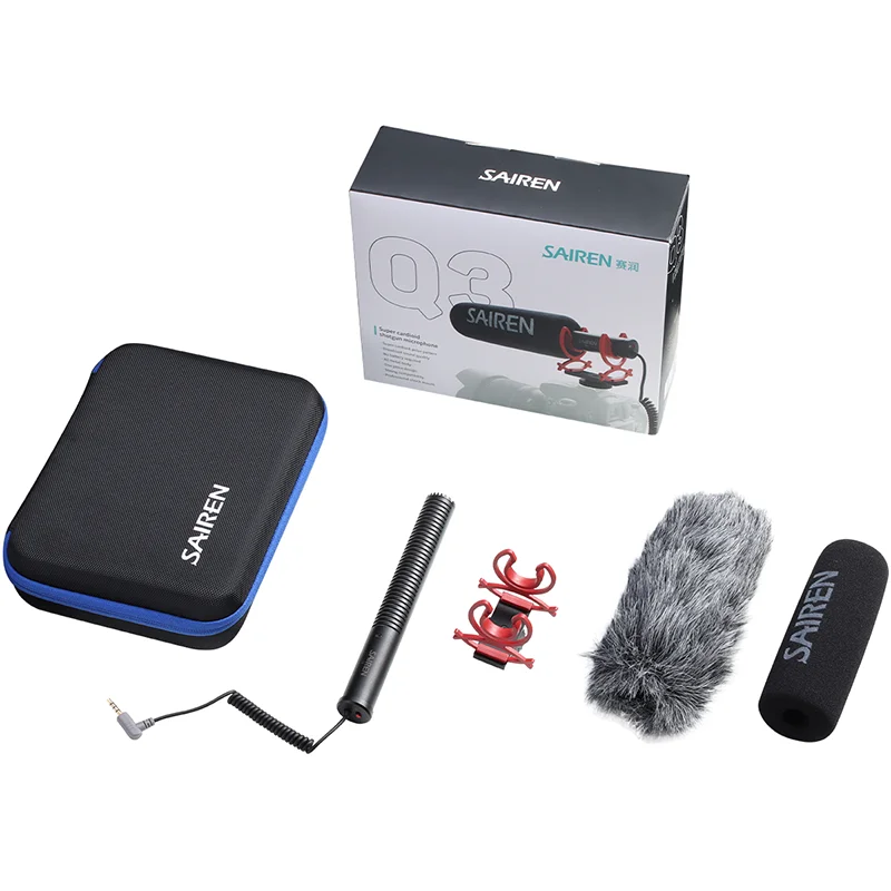 

Sairen Q3 Hypercardioid Shotgun Interview Microphone Studio Audio Voice Recording Mic for iPhone Android Cell Phone DSLR