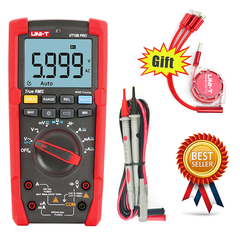 UNI-T UT15B PRO / UT17B PRO True RMS Digital Multimeter Substitute For Fluke 15B+/17B+,VFC,Backlight,CAT Ⅲ 100V/CAT Ⅳ 600V. hioki dt4221 premier pocket dmm digitl multimeter with cat iv 300v cat iii 600v safety