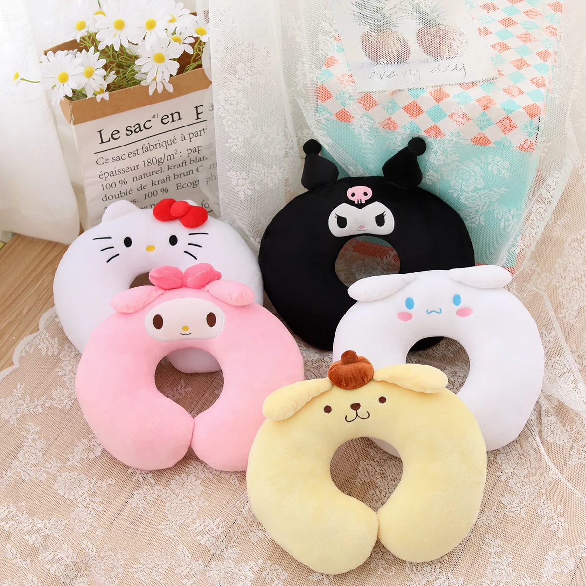 

Cartoon Plush Melody Kulomi Cinnamoroll Devil U Shaped Pillow Neck Protection Pillow Travel Portable Aircraft Pillow Cervical