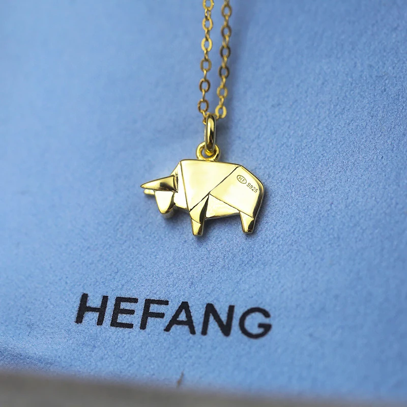 

Origami rhinoceros Necklace S925 Sterling Silver micro inlaid zircon fashion women's exquisite Party style exquisite jewelry
