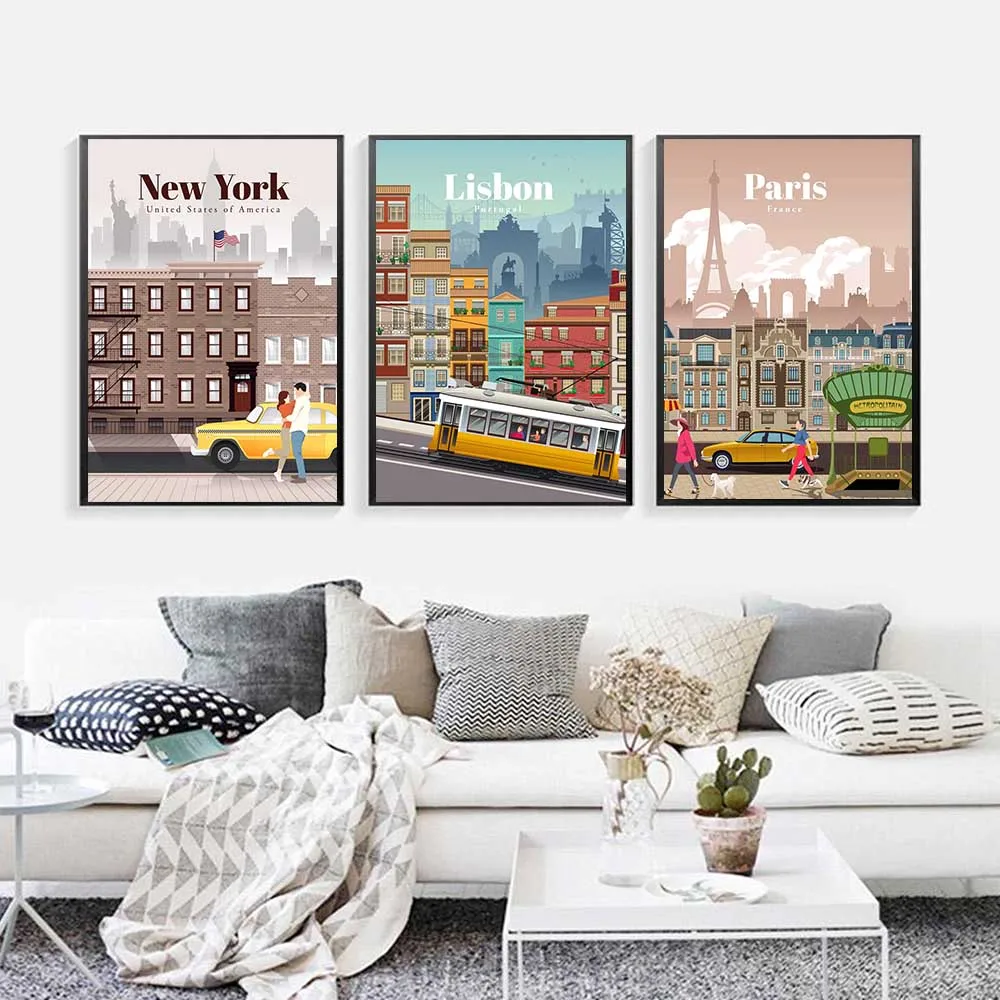

London New York Paris Lisbon Canada City Map Poster Nordic Wall Art Canvas Painting Wall Pictures For Living Room Home Decor