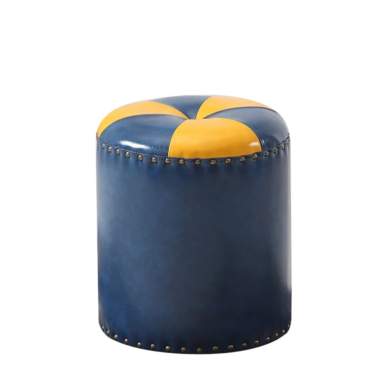 Роскошный кожаный диван круглый табурет американская гостиная примерочная