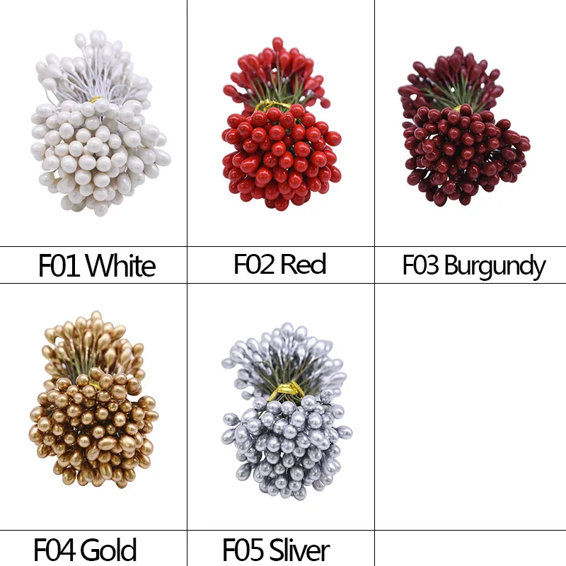 50/100 шт 5 мм Искусственные ягоды цвета: золотистый серебристый вишня тычинки Мини