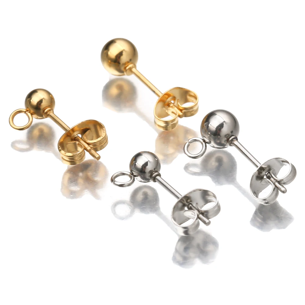 

20Pcs Stainless Steel Hypoallergenic Round Ball Earring Post Stud With Loop Connectors Fit DIY Earrings Jewelry Making Supplies