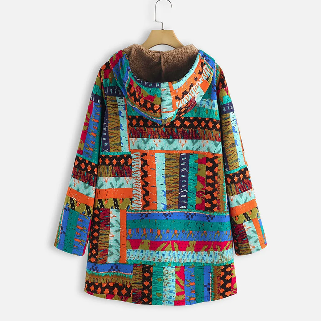 SAGACE Женское зимнее винтажное теплое флисовое пальто с капюшоном на молнии