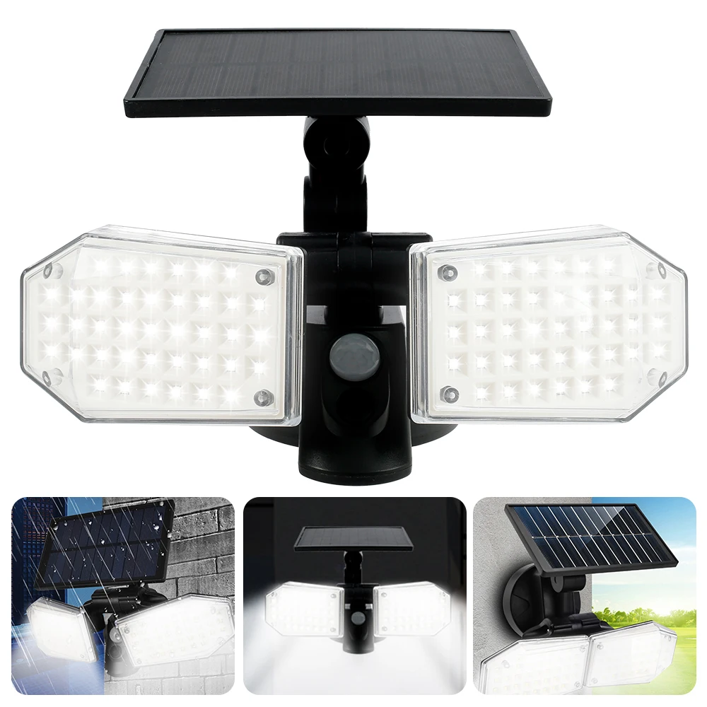 

78led Solar Lights Outdoor 2 Head Motion Sensor Wide Angle Illumination Super Bright Waterproof Remote Control Wall Lamp