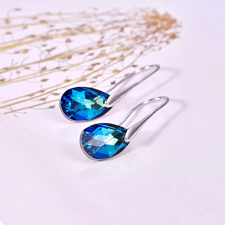 Серьги-капли воды для женщин новые модные Кристаллы от SWAROVSKI серебряный цвет кулон серьги-капельки с имитацией листьев ювелирные изделия подарок для девочки