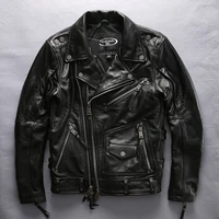 2021 european size genuine leather jacket male high quality super thick cowhide motorcycle rider bomber jacket black warm coat