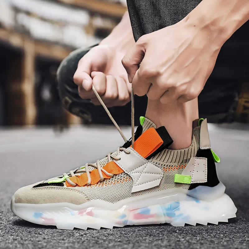Sneakers Men Shoes 2021 Fashion Flying Fabric Breathable Casual Dad Lace Up Colorful Lightweight Popcorn Chunky |