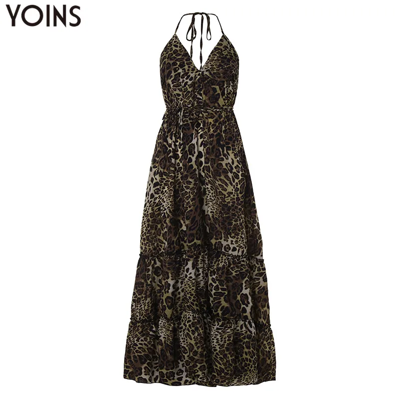 YOINS женское платье с леопардовым принтом летнее сексуальное на бретельках