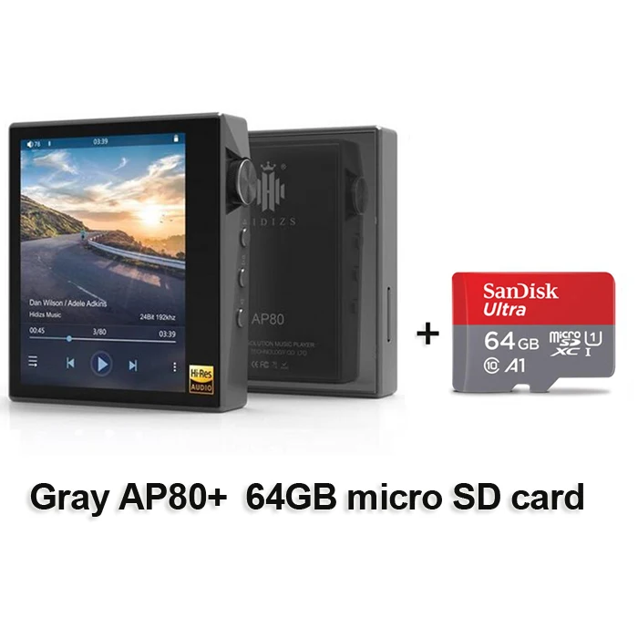 Hidizs AP80 Hi-Res ES9218P Ультрапортативный Bluetooth HIFI музыкальный mp3-плеер LDAC USB DAC DSD 64/128 FALC DAP - Цвет: Gray with 64G card