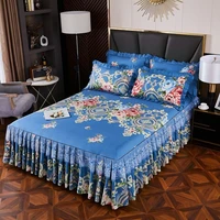 soft lace bed skirt three pieces with pillowcases bedspread on the bed linens for queen king size korean anti slip bed cover