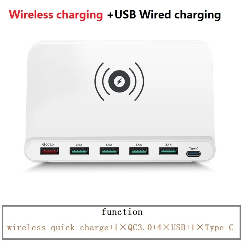 Wireless charging QC 3,0 Быстрый Смарт USB Changer Защита от перенапряжения мощность разъем 5USB порты зарядное устройство светодиодный цифровой дисплей Великобритания США ЕС AU Plug - Цвет: Wireless charging