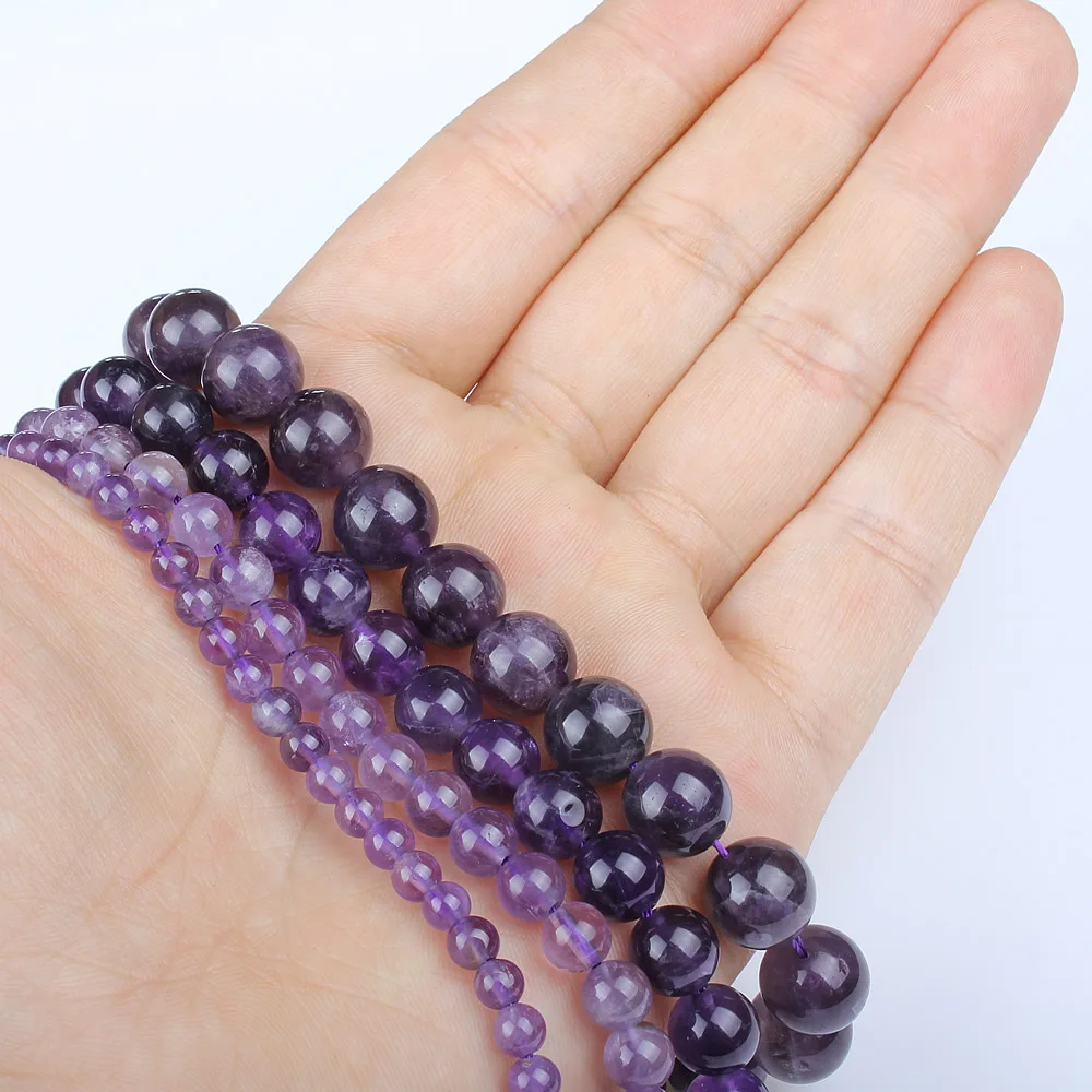 Natural Stone Loose Beads Purple Crystal Round Strand Semi-precious Jewelry Making Bracelet 4mm 6mm 8mm 10mm | Украшения и