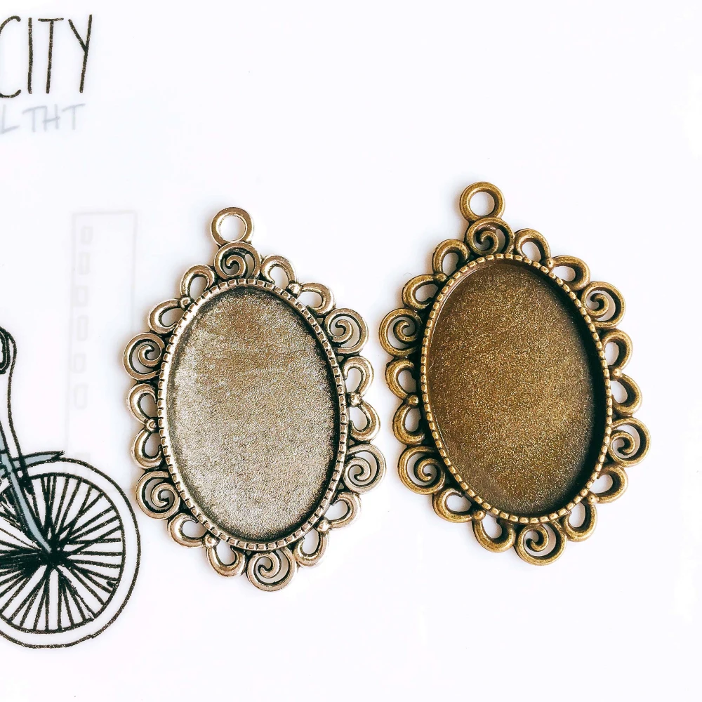 

5pcs/lot 20x30mm Necklace Pendant Setting Antique Bronze Silver Glass Cabochon Blank Base Supplies for Jewelry T140