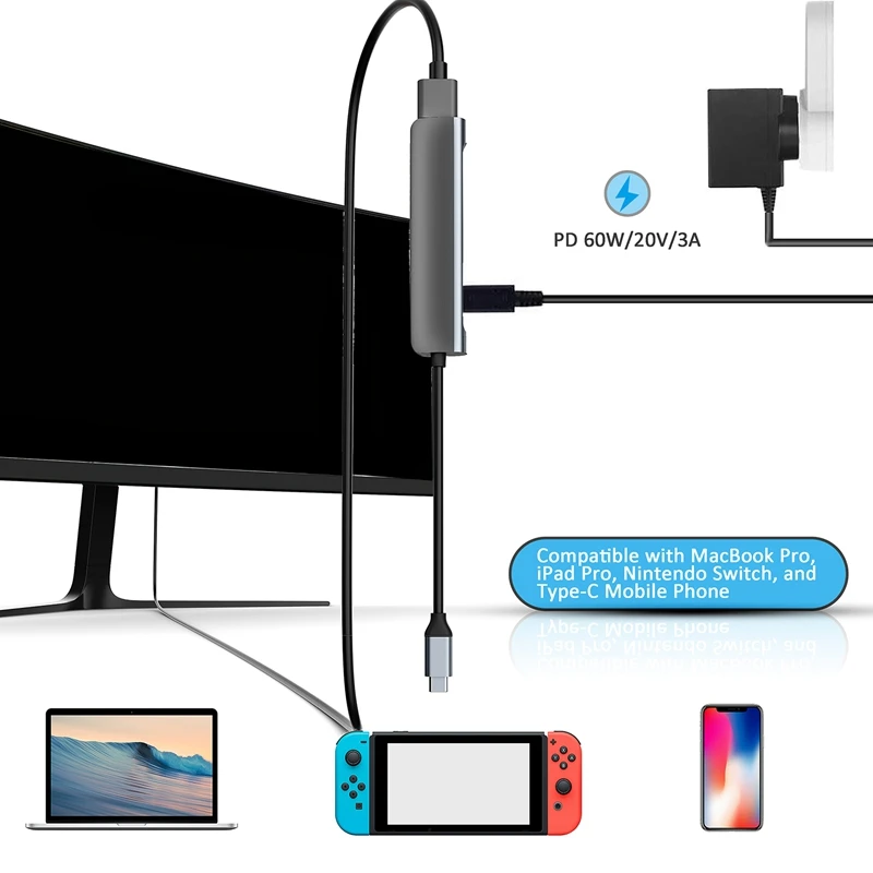 OPQ-5 в 1 USB C концентратор Тип usb-разветвитель Thunderbolt 3 USB-C док-адаптер OTG для Air Mi Pro HUAWEI
