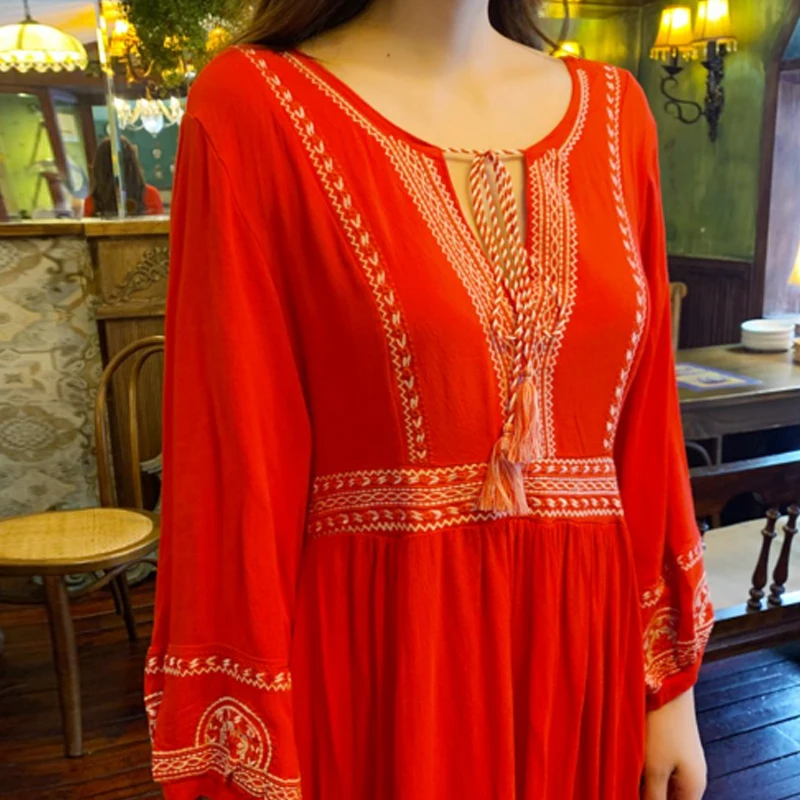 Тайское свободное платье в национальном стиле с вышивкой ретро богемное