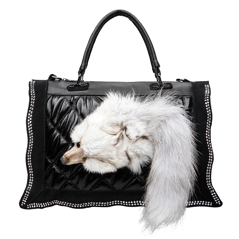 

2019 Hot Selling Fashion Stylish Fox Head Fur WOMEN'S Bag Quilted Embroidery Handbag Shoulder Cross-body Lady Bag