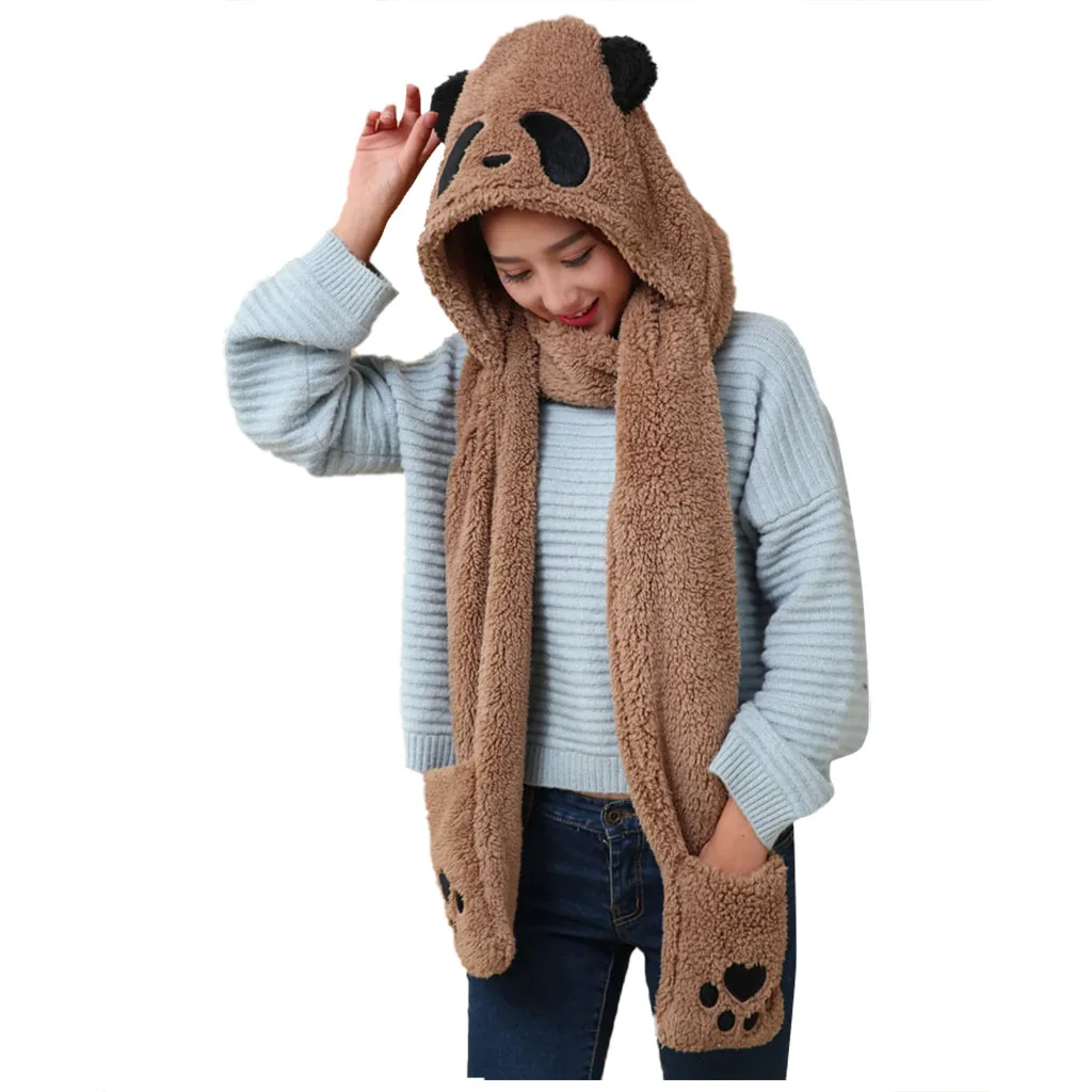 

Шапка женская плюшевая, с рисунком панды, зимняя, ветрозащитная