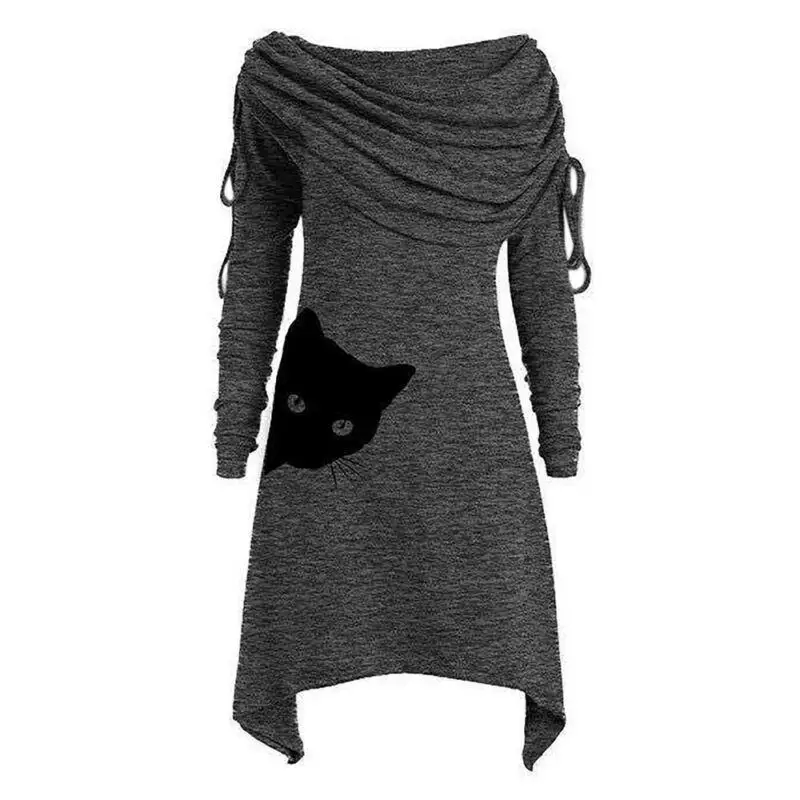 Женское платье джемпер с длинным рукавом и мультипликационным принтом животных