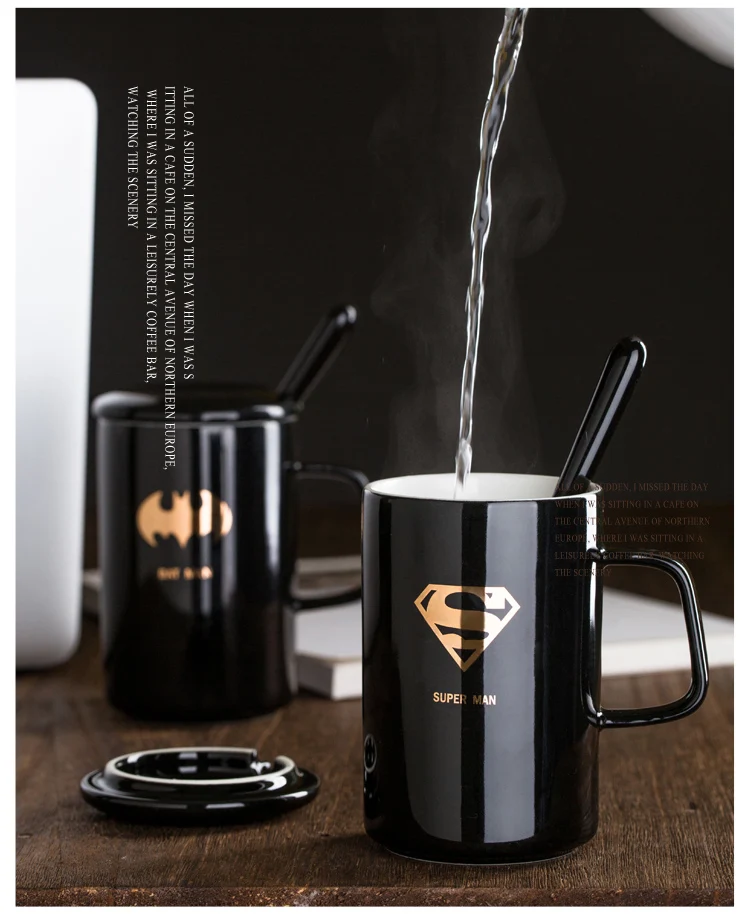 С рисунком «мстители» Superman Spiderman Batman Керамика чашка молочный завтрак Кофе кружка с ложка крышка подарок 400 мл