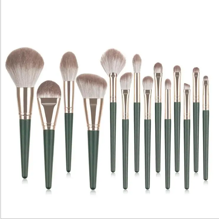 

Makeup tools 14pcs brush sets with wooden handle and aluminum tube nylon hair