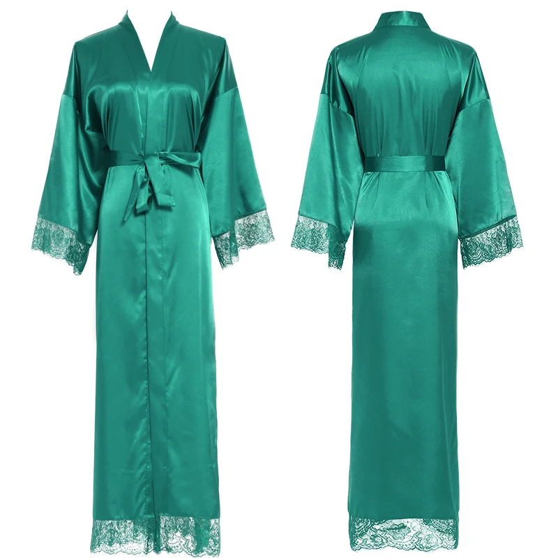 Silk Satin Lace Robes Bridesmaid Bride Robes Wedding Long Robe Bathrobe Womens Robe Green Robe