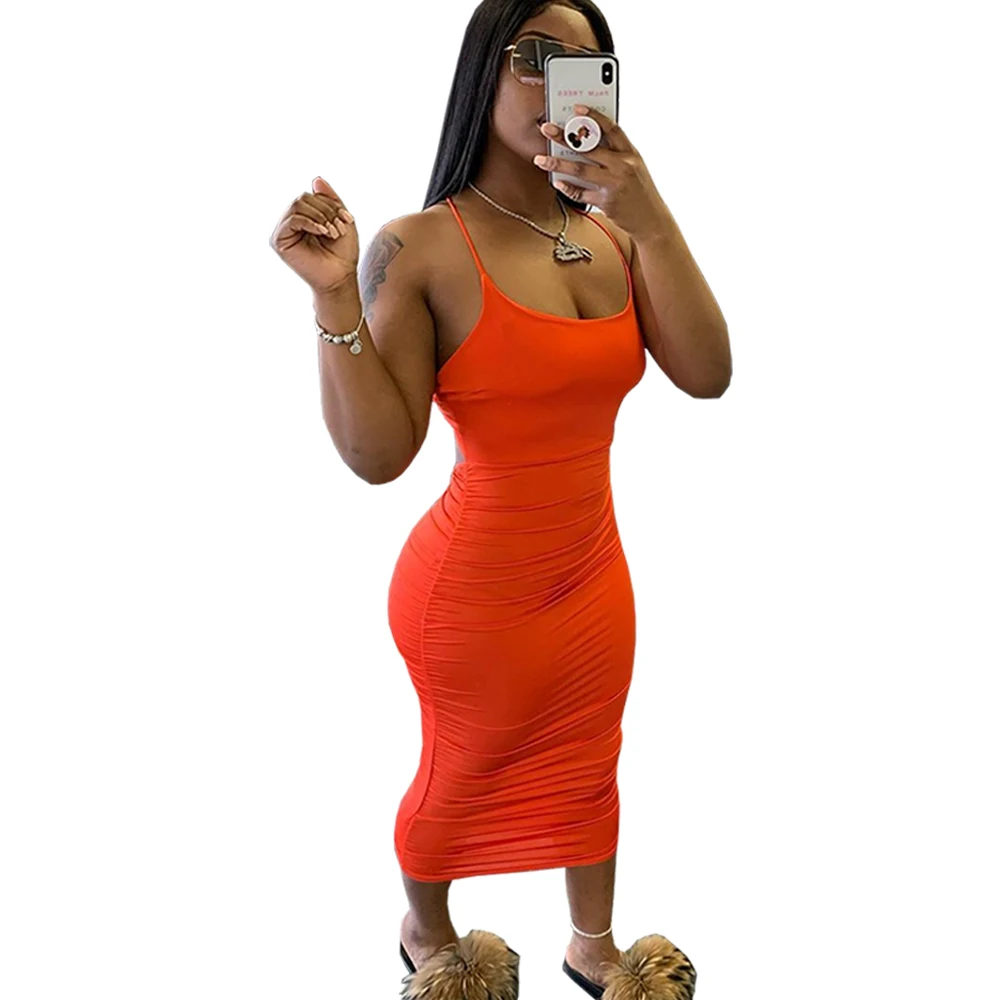 2020 Женская летняя обувь миди сексуальное платье без рукавов на лямках с