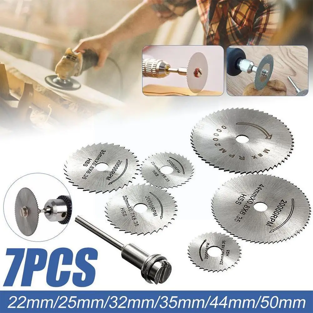 

7pcs/set Metal Circular Saw Disc Wheel Blades 22/25/32/35/44/50mm HSS Saw Tool Blades Disc Wood Saw With Circular Rotary Cu G5L6
