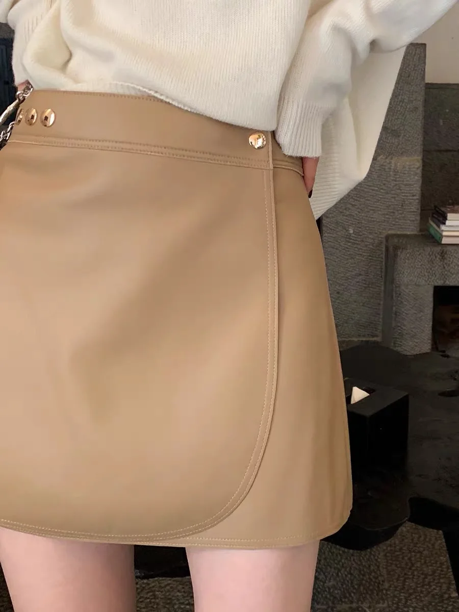 Высококачественная женская кожаная юбка из натуральной кожи с высокой талией и