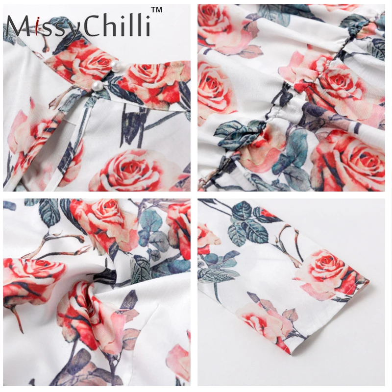 MissyChilli Роза цветочный принт Boho укороченная блузка рубашка для женщин Элегантная
