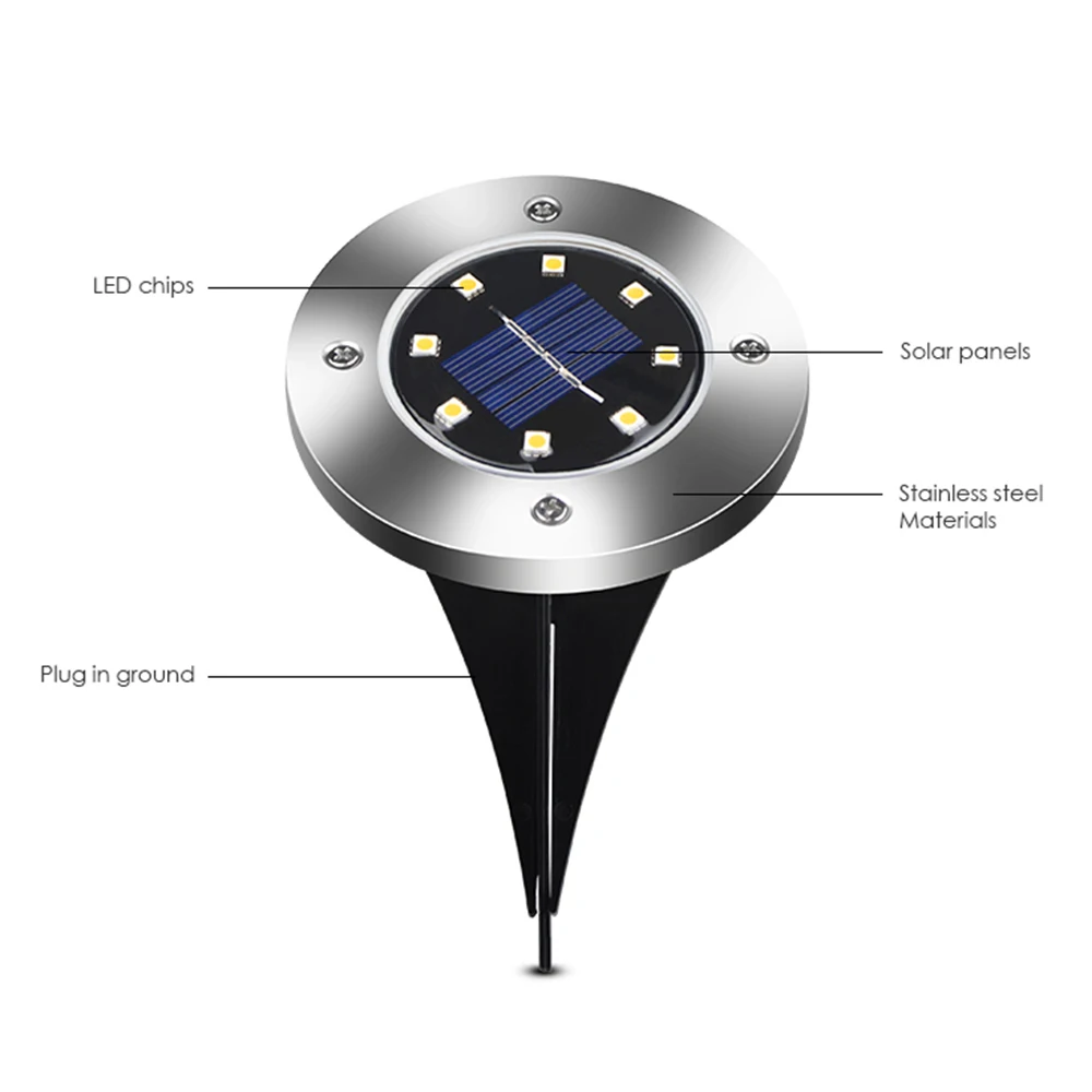 

Solar Garden Lights 8LED Solar Ground Lights Waterproof Light Underground Sensing Landscape Lights for Lawn Pathway