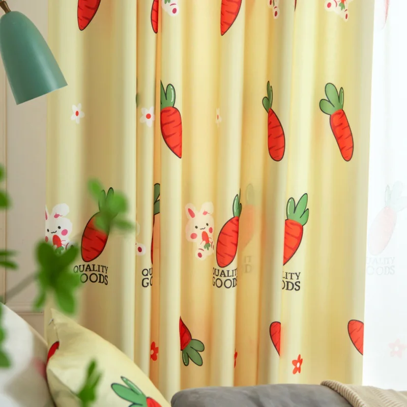 

New Idyllic Cartoon Curtains Korean Modern Minimalist Cute Style Strawberry Printing Stitching Curtains for Living Room Bedroom