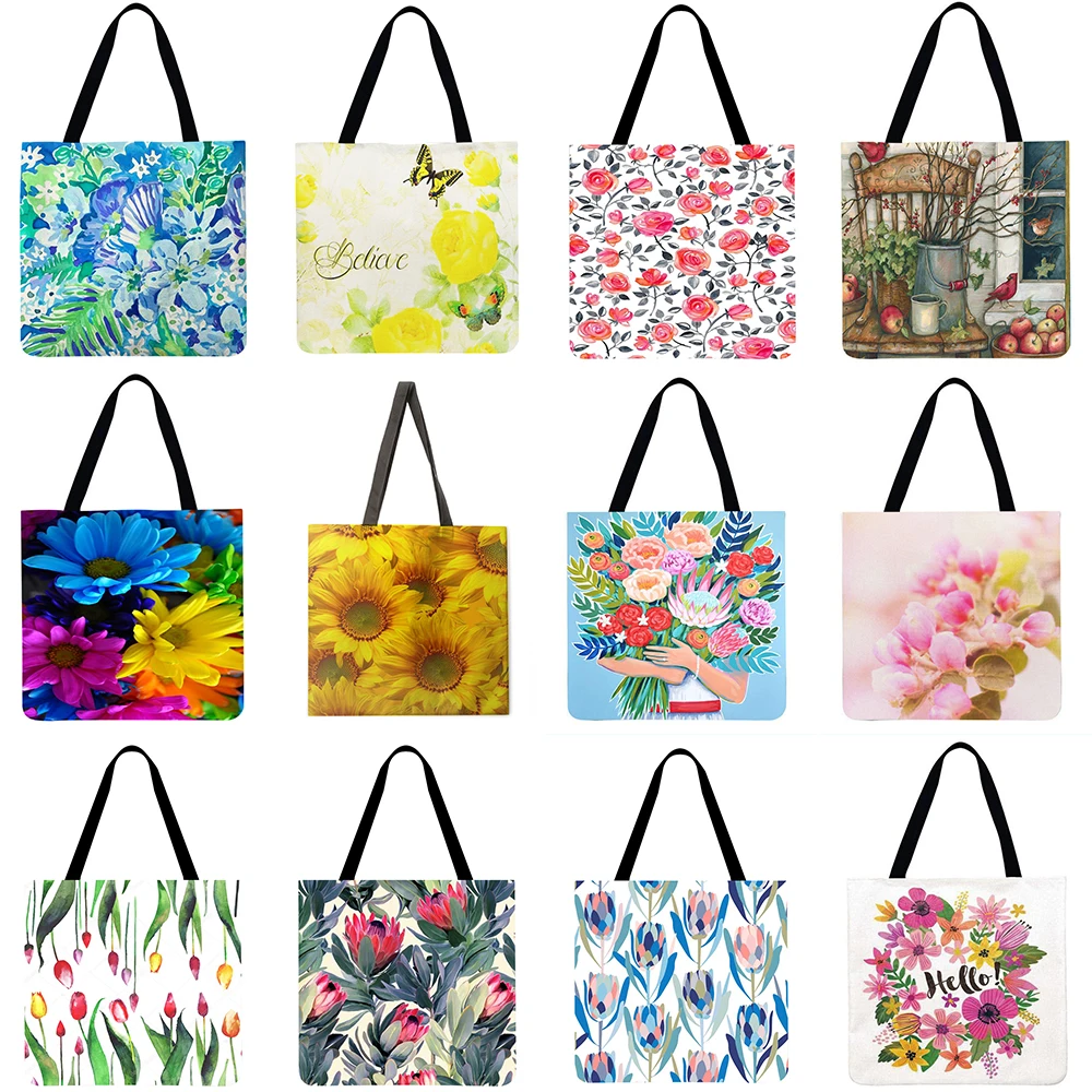 

Casual Letters Printing Bag Women Handbags Printing Linen Shopping Bag Women Casual Large Capacity Handbag