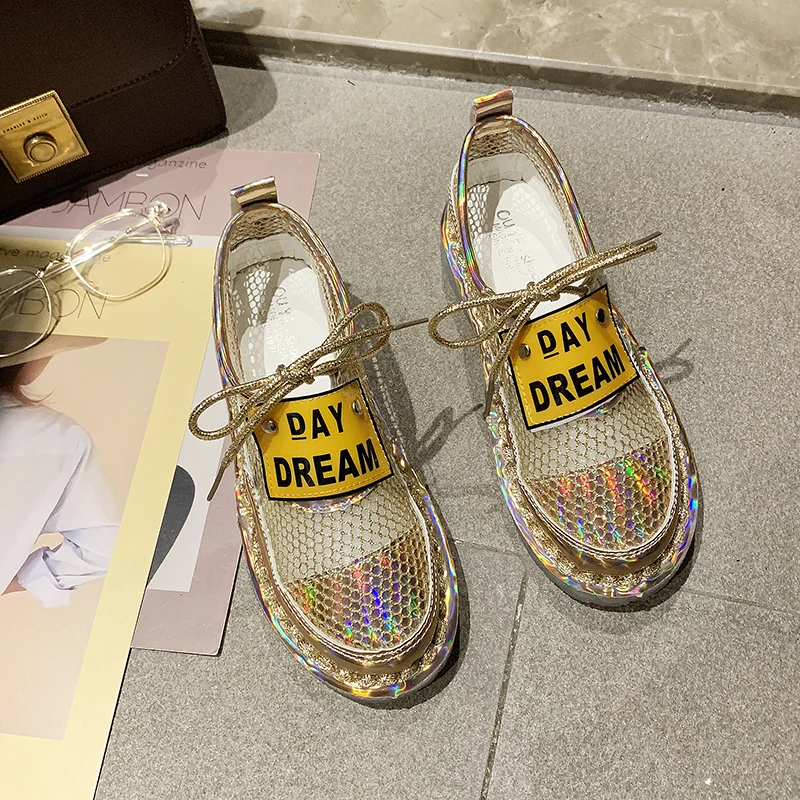 

Женские туфли с прозрачными стразами, летние дышащие повседневные школьные сандалии в Корейском стиле на плоской подошве, новинка 2021