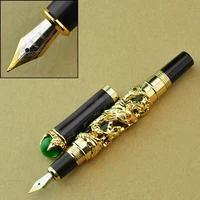 jinhao practical dragon king 18kgp m nib fountain pen metal embossing green jewelry on top golden drawing pen professional