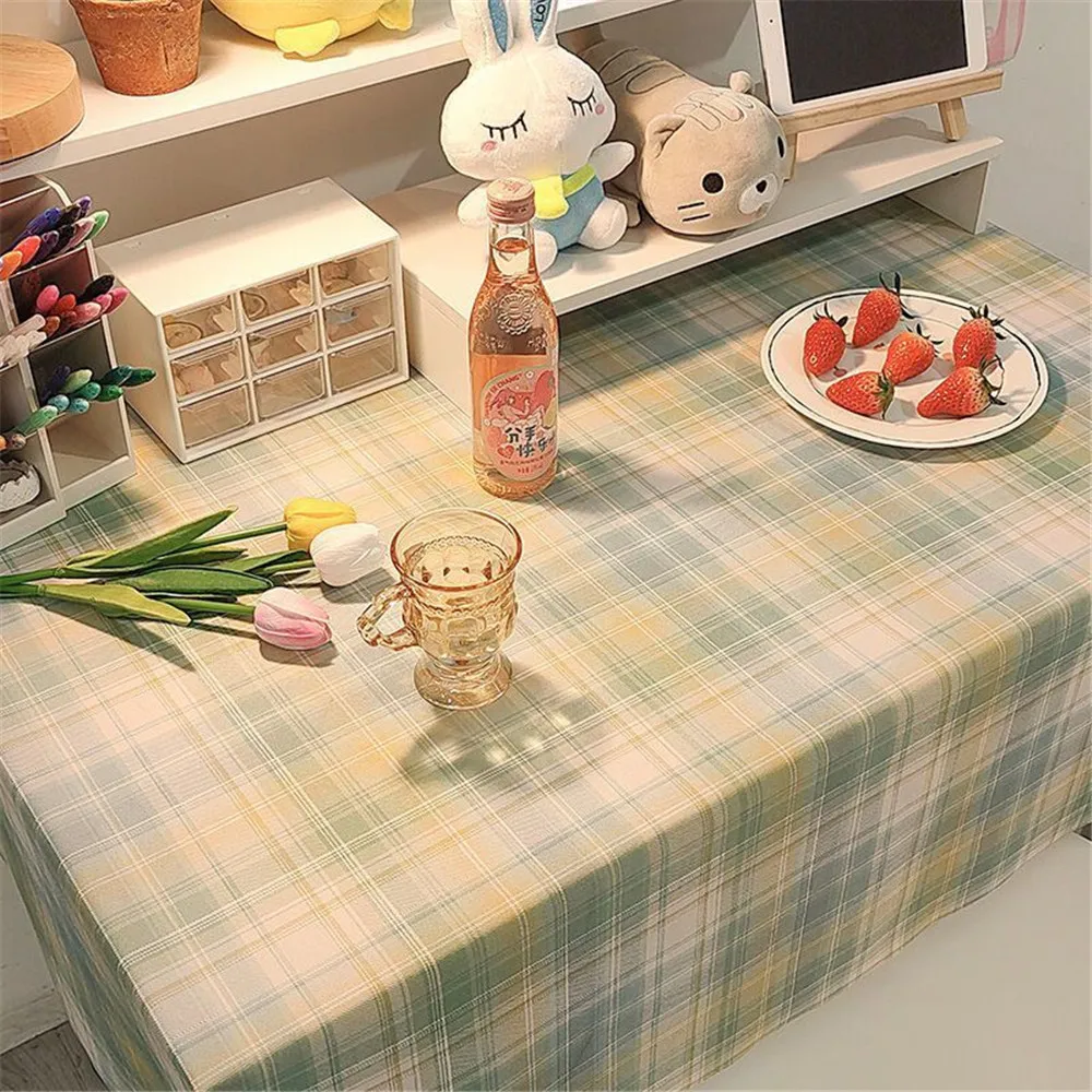 В клетку с цветочным рисунком вечерние скатерть домашнее декоративное хлопковое