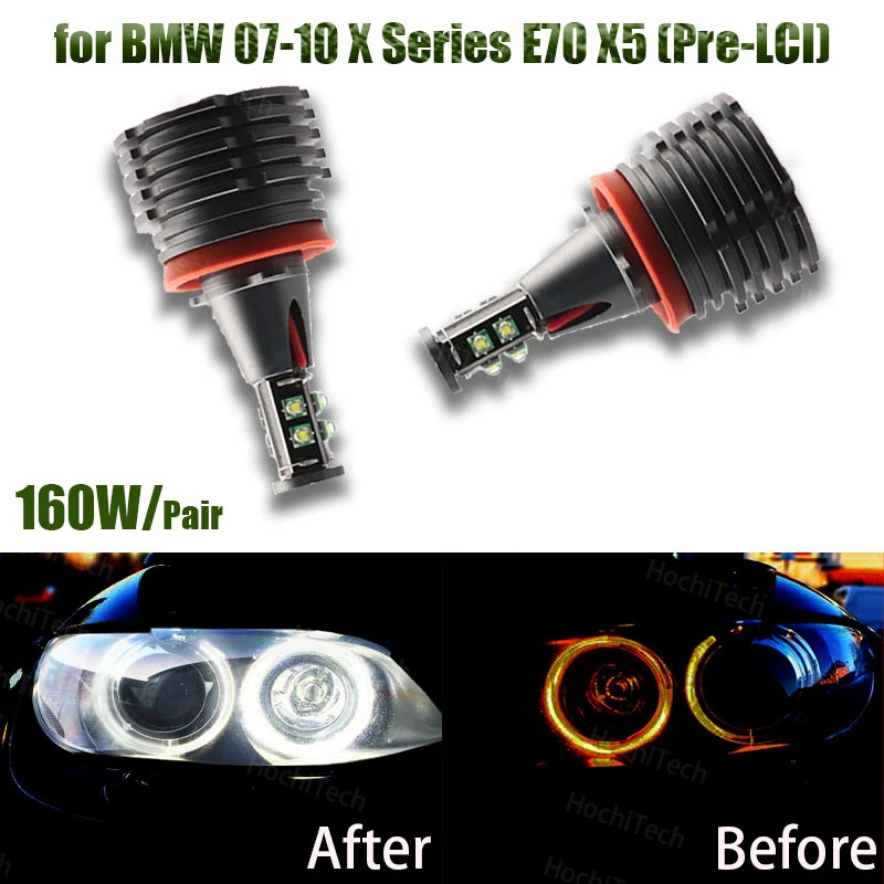 Ангельские глазки для BMW 2007-2010 X Series E70 X5 (Pre-LCI) 160 Вт 6500 К Белый H8 светодиодный