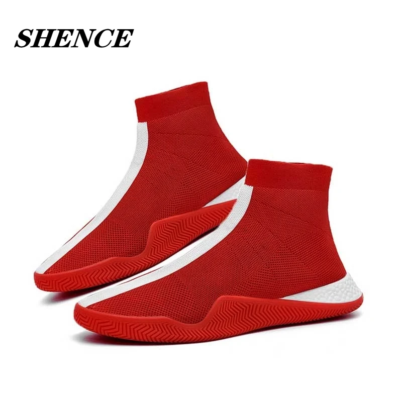 

New Mens Fashion Socks Shoes Man Sneakers Male Light Running Shoes Casual Walking Men Footwear Autumn Black High gang flat Shoes