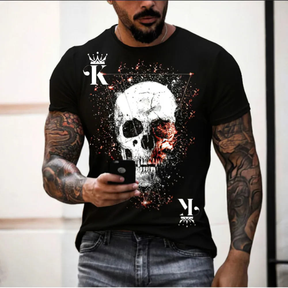 

Men's skull 3D printing O-neck T-shirt casual fashion breathable street Harajuku style short-sleeved T-shirt summer new style