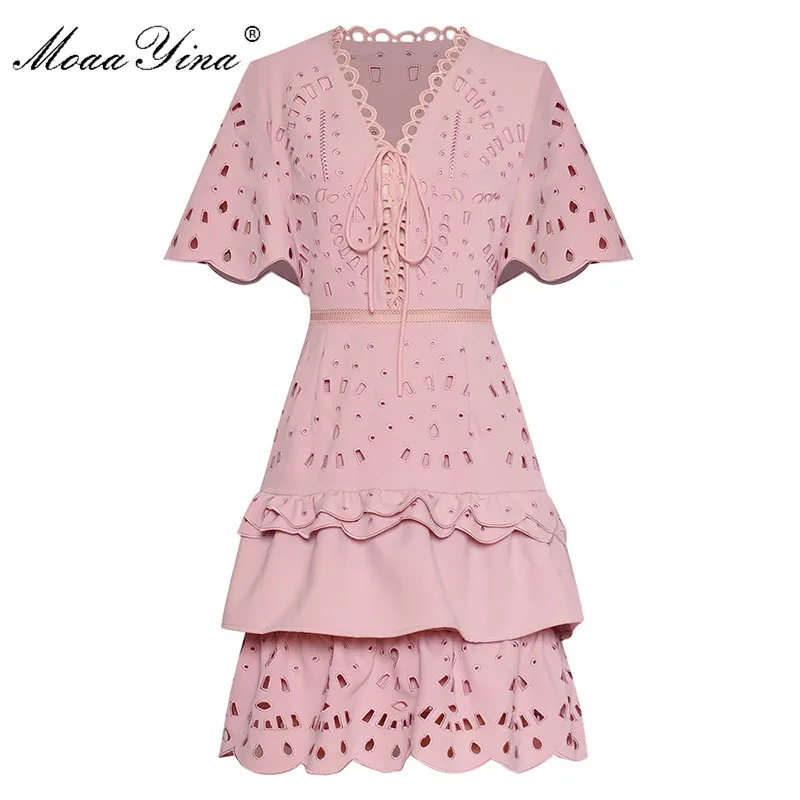 Женское платье с оборками MoaaYina модельное дизайнерское v образным вырезом и