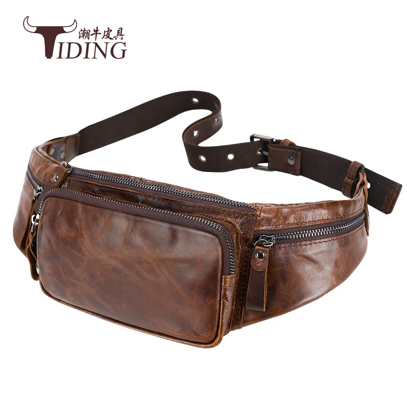 

Waist Packs Bags For Man Cow Leather Black Fashion Vintage Travel Casual Classic Shoulder Waist Bag Male