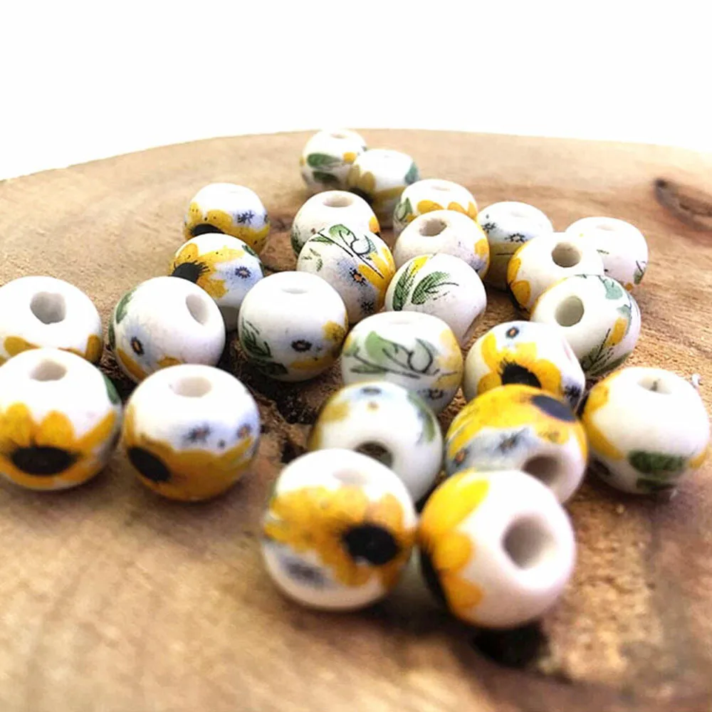10pcs/pack Ceramic Beads for Making Jewelry Sunflower Pattern Round Spacer Bead DIY Bracelet | Украшения и аксессуары
