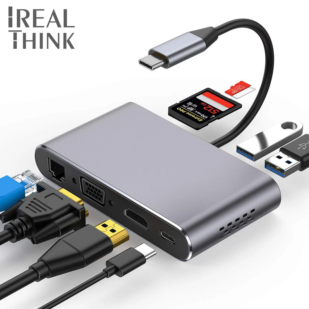 IREALTHINK Тип C концентратор USB адаптер Macbook Pro аксессуары к VGA RJ45 PD 100W 3 0 Hub Full HD 4K 1